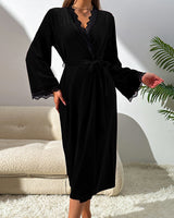 Velvet Set Slit Dress + Long Robe Black Robe Avidlove-Nightgown - Tophatter Daily Deals