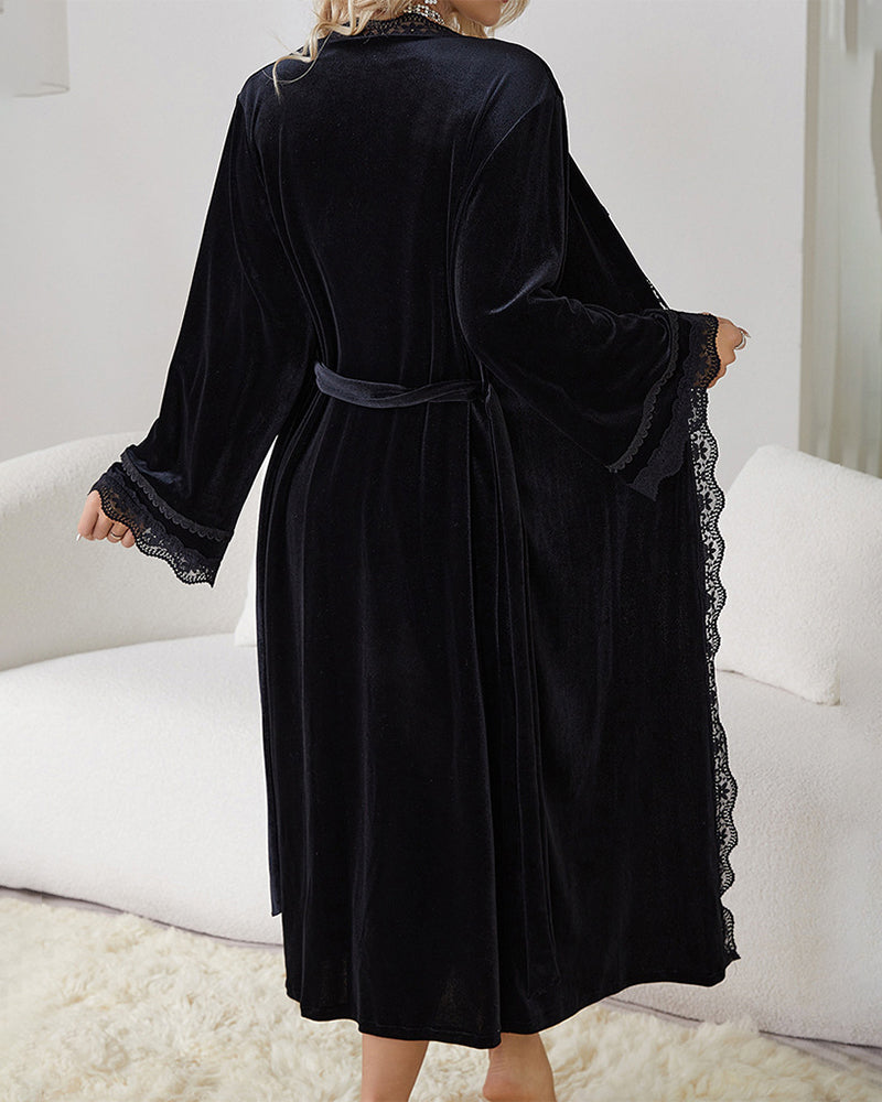 Velvet Set Slit Dress + Long Robe Avidlove-Nightgown - Tophatter Daily Deals