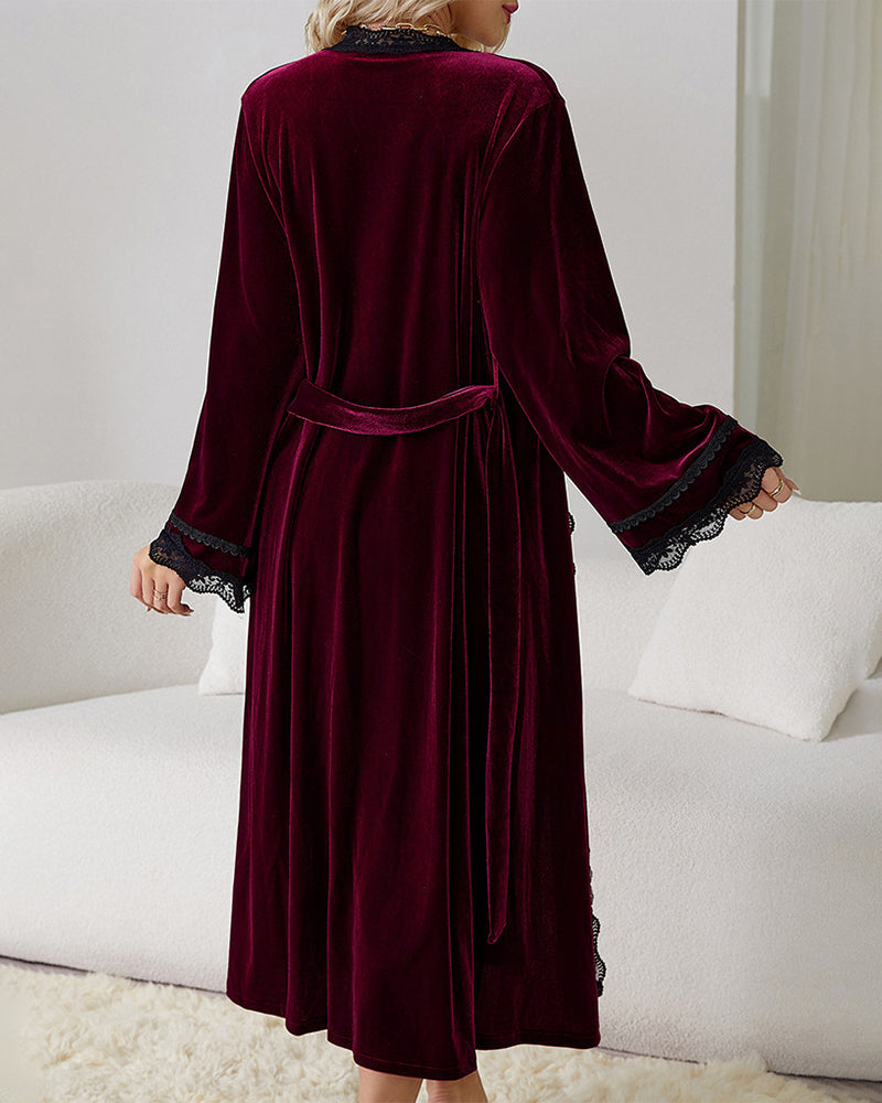 Velvet Set Slit Dress + Long Robe Avidlove-Nightgown - Tophatter Daily Deals