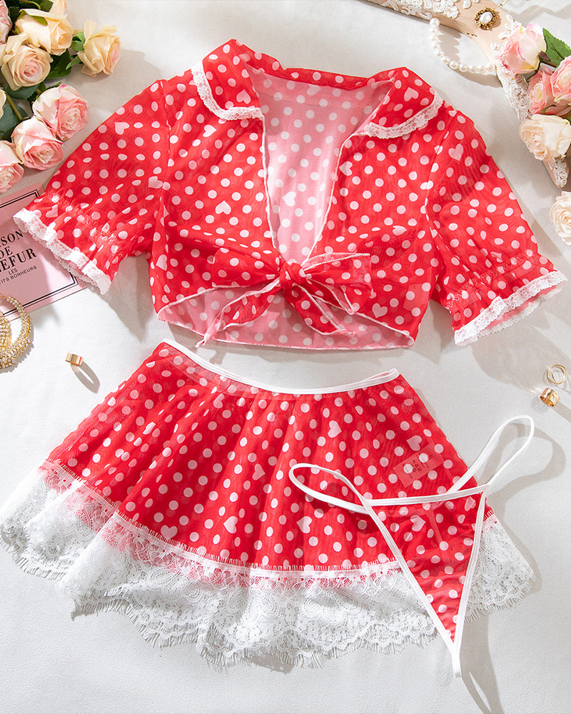 Red Polka Dot Print Tie Three-piece Set Red Avidlove-Skirt Set - Tophatter Daily Deals