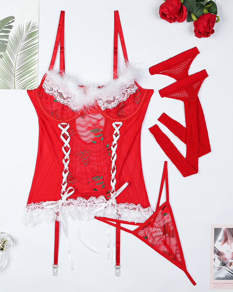 4-Piece Christmas Costume Set+Stockings Red Avidlove-Corset - Tophatter Daily Deals