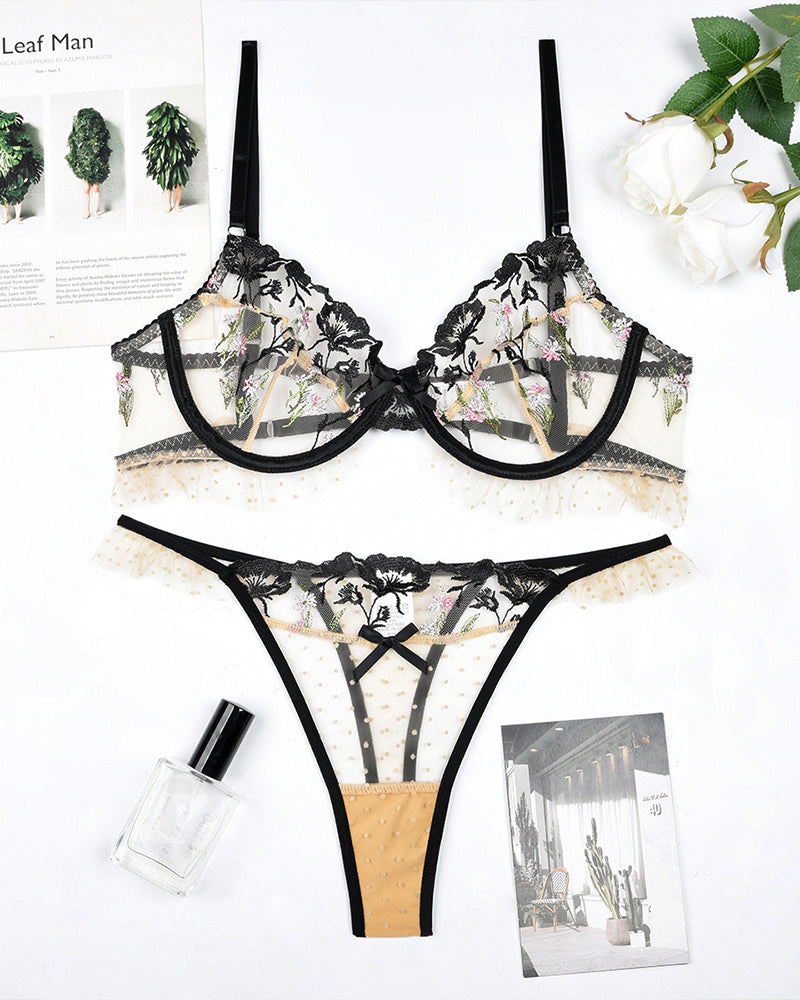 Sheer Mesh Trim Underwire Bra Panty Sets Apricot Avidlove-Bra Sets - Tophatter Daily Deals
