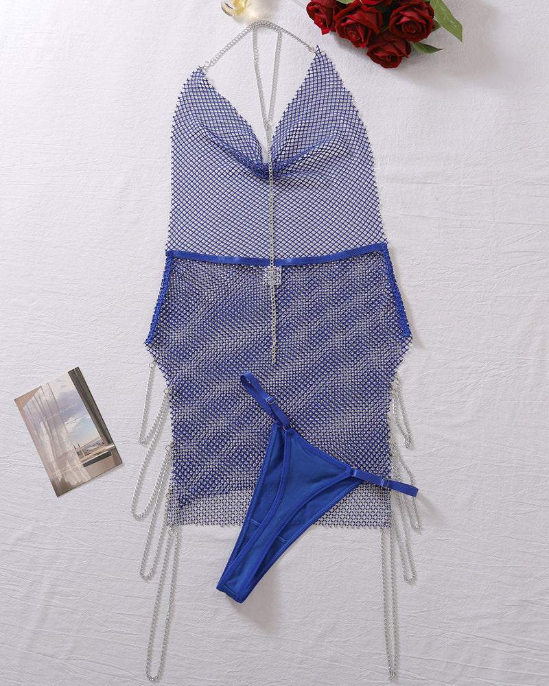 Blue Rhinestone Chemise with Thong Blue One Size (fits 88-155lb) Avidlove-Chemises - Tophatter Daily Deals