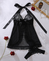 Lace Open Front Halter Babydoll Nighty Black Avidlove-Babydolls - Tophatter Daily Deals
