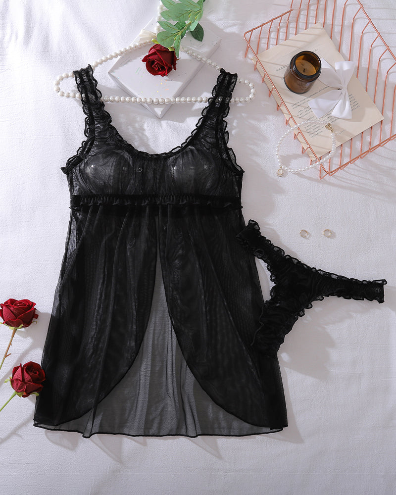 Sheer Mesh Open Front Night Dress Nighty Black Avidlove-Babydolls - Tophatter Daily Deals