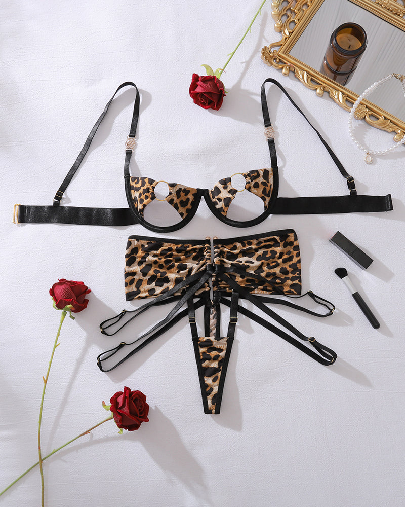 Hollow Out Circle Cup Leopard Lingerie Sets Avidlove-Bra Sets - Tophatter Daily Deals