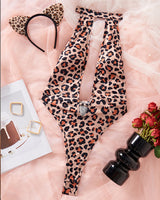 Deep V Hollow-Out Leopard Bodysuits Leopard Avidlove-Bodysuits - Tophatter Daily Deals
