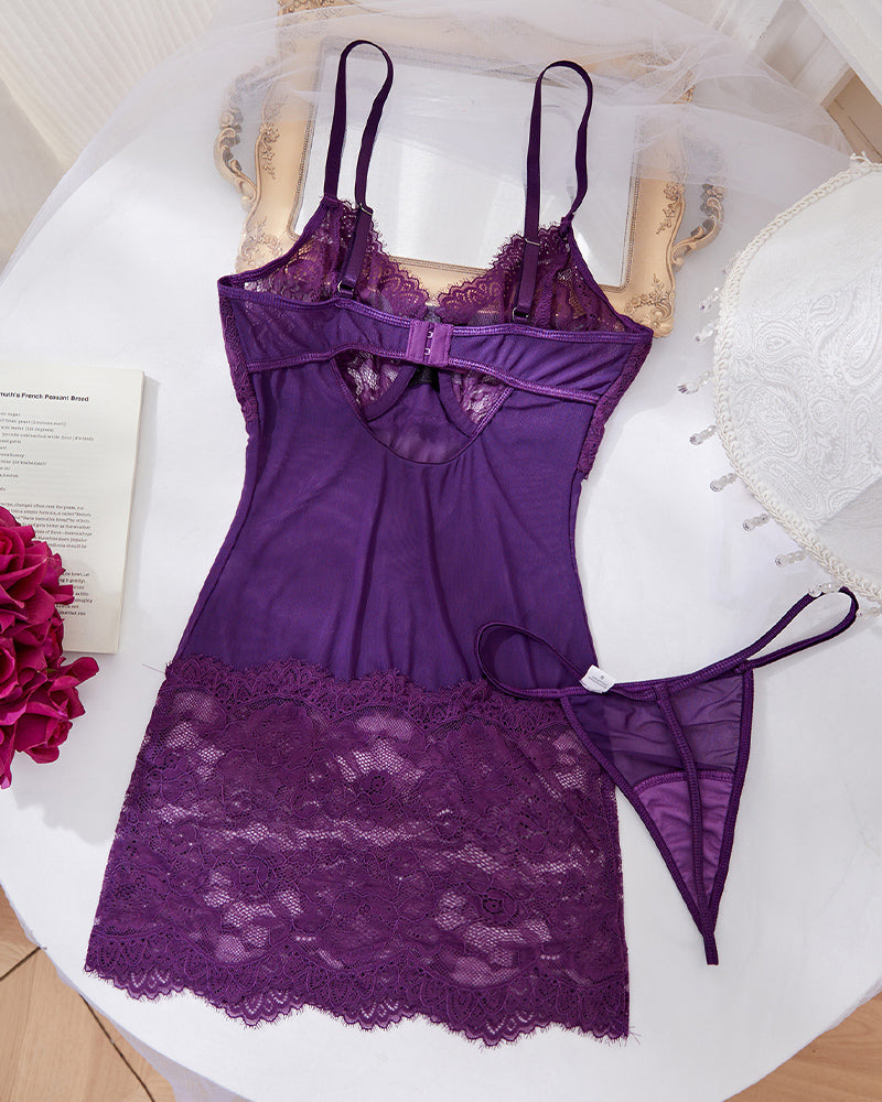 Purple Lace Inserts Slip Dress Avidlove-Chemises - Tophatter Daily Deals