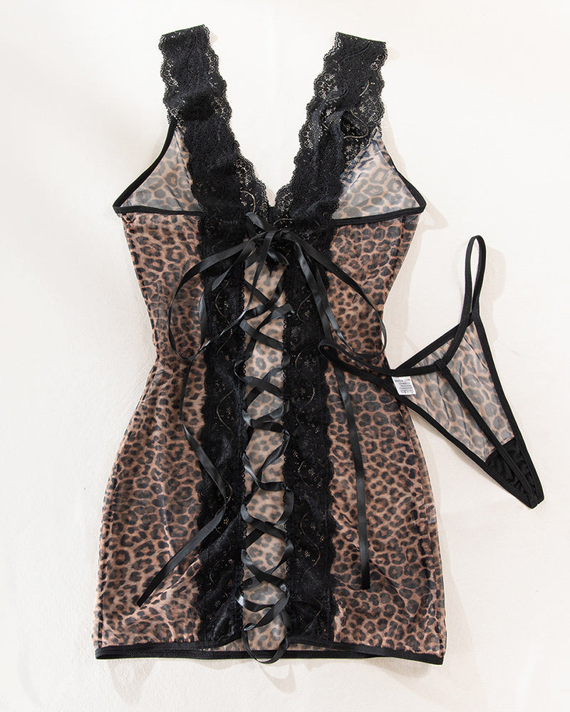 Deep V Neck Backless Lace-up Slip Dress Leopard Avidlove-Chemises - Tophatter Daily Deals