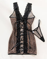 Deep V Neck Backless Lace-up Slip Dress Leopard Avidlove-Chemises - Tophatter Daily Deals