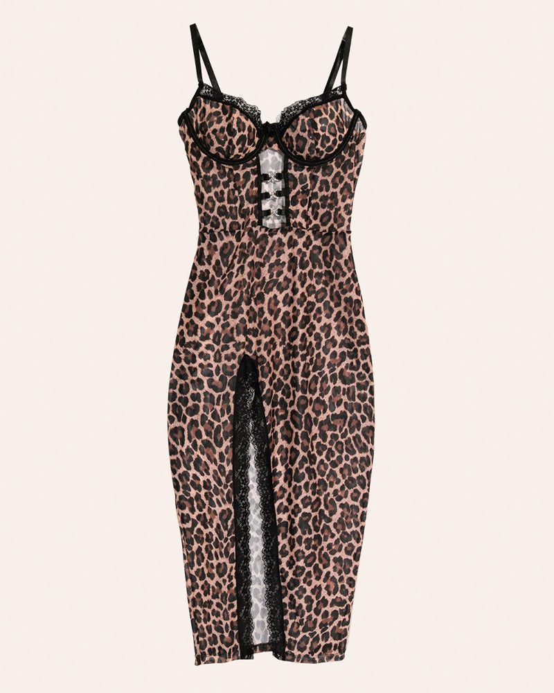 Hollow Leopard High Slit Dress+Thong Avidlove-Nightgown - Tophatter Daily Deals