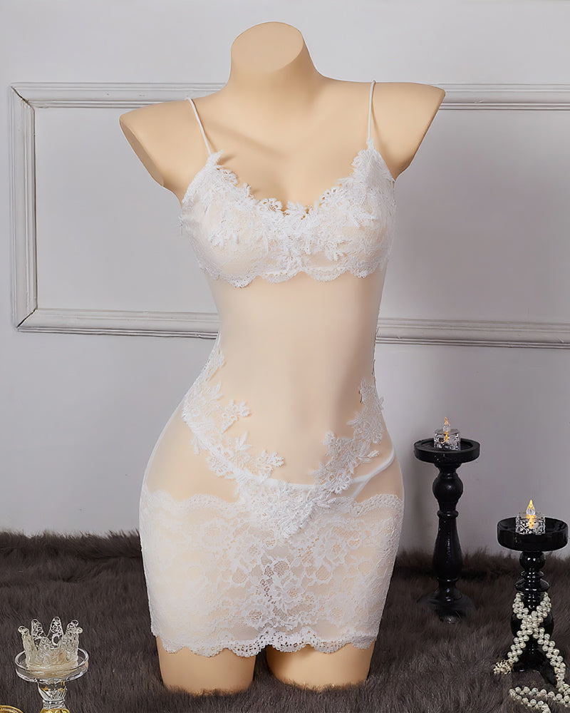 Floral Embroidery Mesh Chemises Dress White Avidlove-Chemises - Tophatter Daily Deals