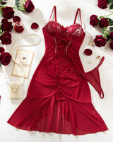 Ruffle Sheer Bodycon Mesh Lace Floral Dress Wine Red Avidlove-Chemises - Tophatter Daily Deals