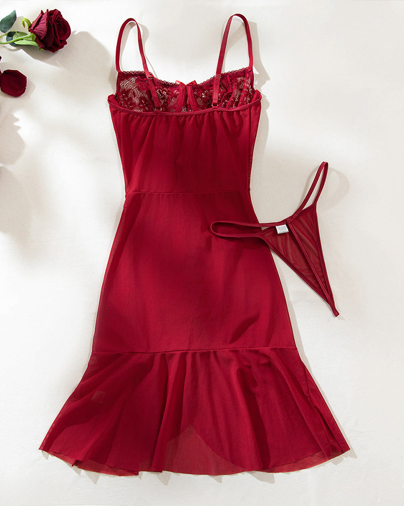 Ruffle Sheer Bodycon Mesh Lace Floral Dress Avidlove-Chemises - Tophatter Daily Deals