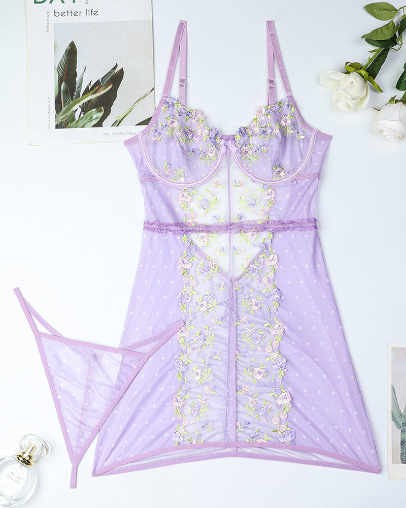 Lace Embroidered Florals Heart Back Dress Purple Avidlove-Chemises - Tophatter Daily Deals