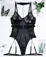 Metal Buckle Chain Leather Bodysuits Black Avidlove-Bodysuits - Tophatter Daily Deals