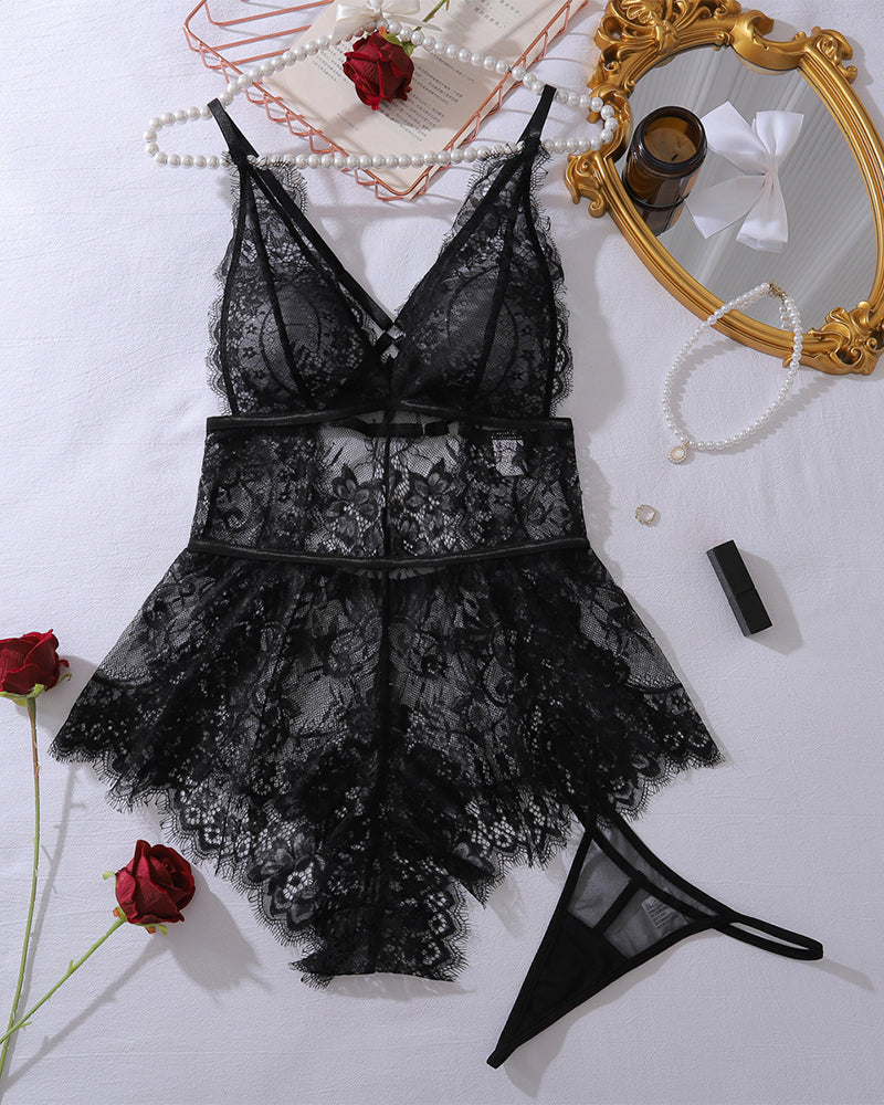 Deep V Neck Mini Eyelash Bodysuits Black Avidlove-Bodysuits - Tophatter Daily Deals