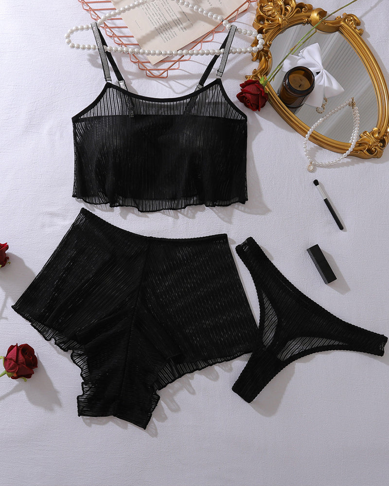 Mesh Sheer Tank Tops Shorts Pajamas Sets Black Avidlove-Pajamas Sets - Tophatter Daily Deals
