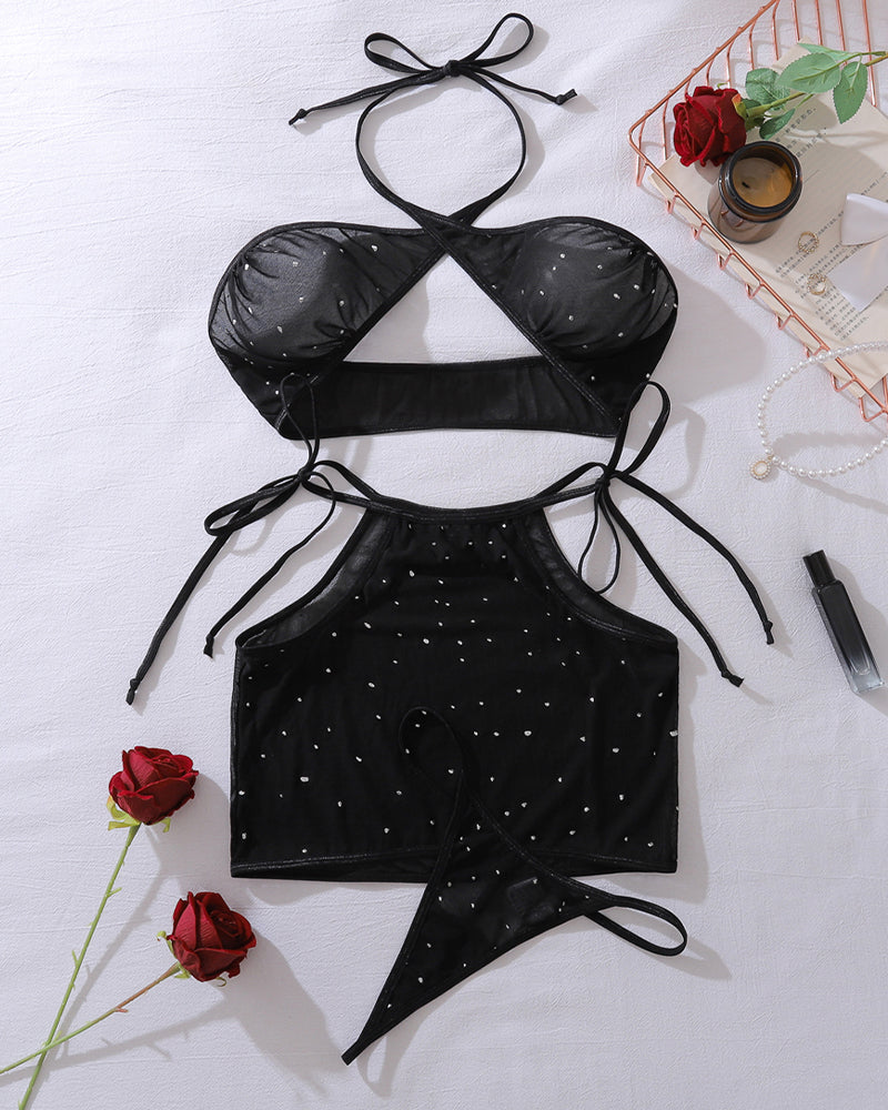 Cross Halter Starry Hollow Skirt Sets Black Avidlove-Skirt Set - Tophatter Daily Deals