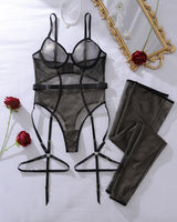 Hollow Fishnet Bodysuit with Stockings Black Gold Avidlove-Bodysuits - Tophatter Daily Deals
