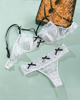 Lace Bow Erotic Bra Panty Set White Avidlove-Bra Sets - Tophatter Daily Deals