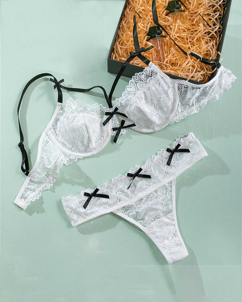 Lace Bow Erotic Bra Panty Set White Avidlove-Bra Sets - Tophatter Daily Deals