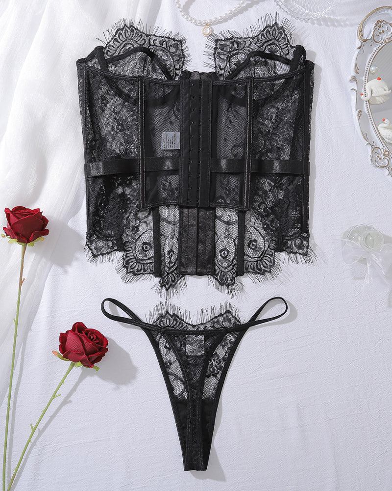 Corset Top and Panty Set with Lace Hollow Out Avidlove-Corset - Tophatter Daily Deals