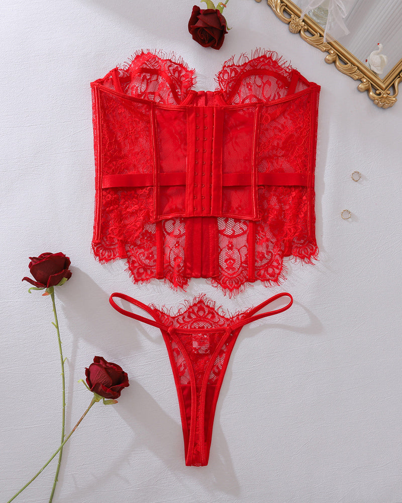 Corset Top and Panty Set with Lace Hollow Out Avidlove-Corset - Tophatter Daily Deals