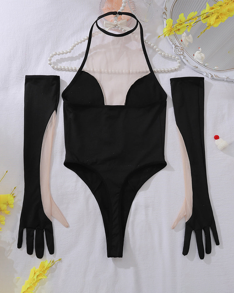 Plunging Nude Mesh Panel Bodysuit Avidlove-Bodysuits - Tophatter Daily Deals