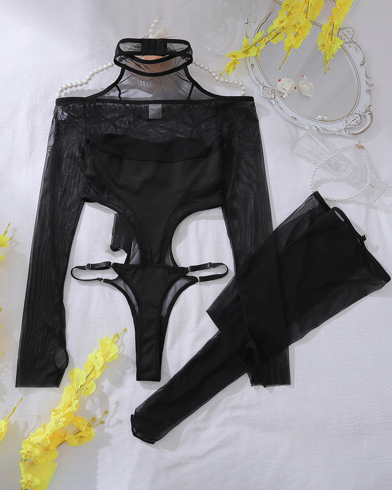 Exotic Sheer Bodysuit Set+Stockings Black Avidlove-Bodysuits - Tophatter Daily Deals