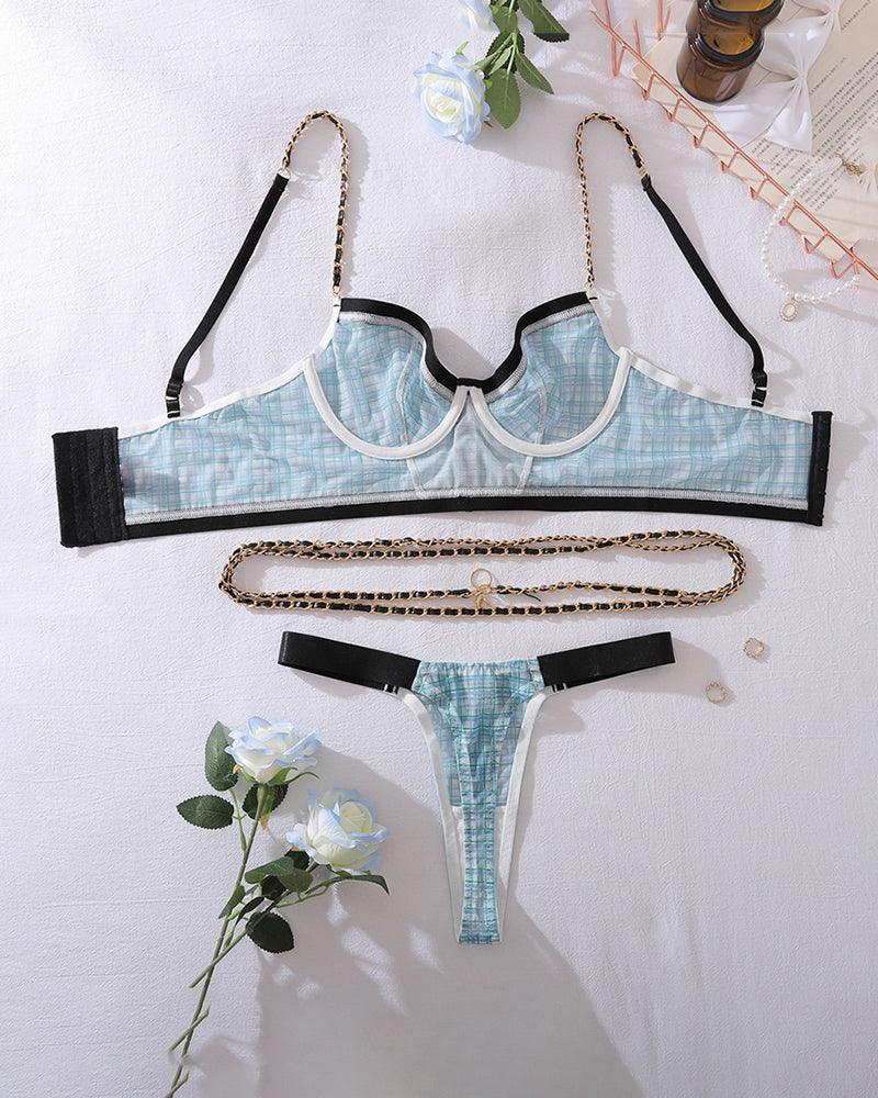 Plaid Lingerie Set with Waist Chain Avidlove-Bra Sets - Tophatter Daily Deals