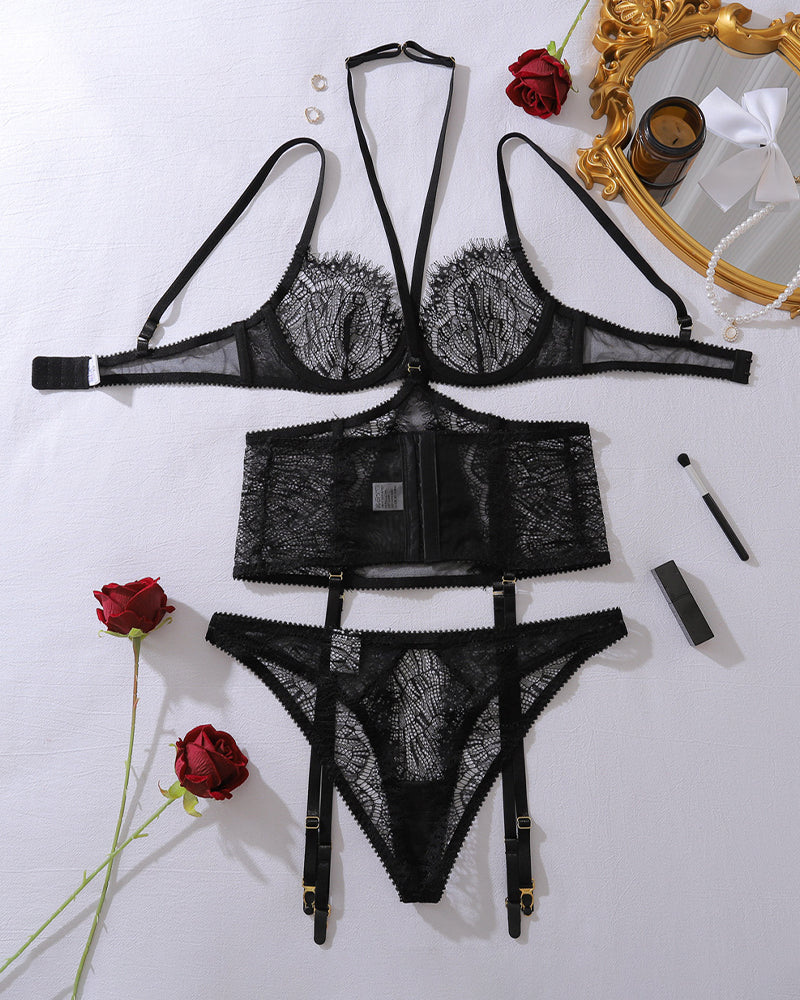Eyelash Lace Halterneck Lingerie set Avidlove-Corset - Tophatter Daily Deals