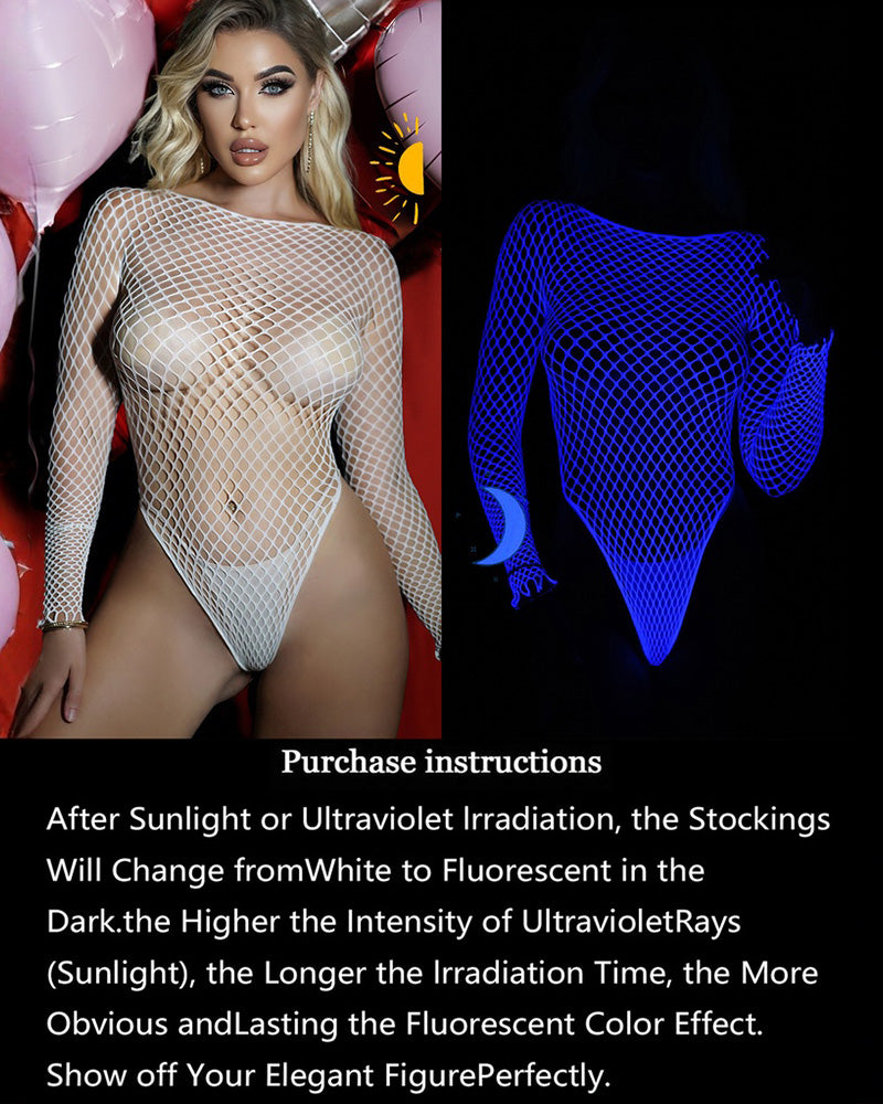 Luminous Blue Long Sleeve Fishnet Bodysuits Avidlove-Bodysuits - Tophatter Daily Deals