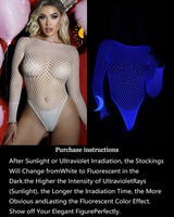 Luminous Blue Long Sleeve Fishnet Bodysuits Avidlove-Bodysuits - Tophatter Daily Deals