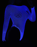 Luminous Blue Long Sleeve Fishnet Bodysuits White(Blue) One Size (fits 88-160lb) Avidlove-Bodysuits - Tophatter Daily Deals