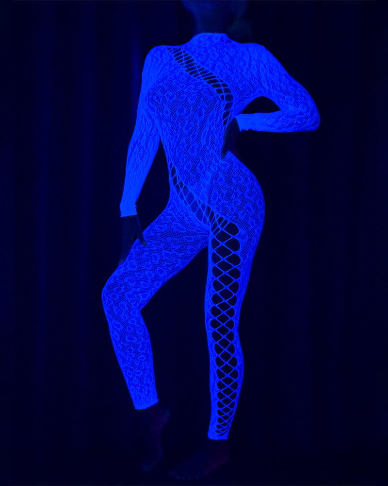 Glow In The Dark Blue Fishnet Body Stockings White(Blue) One Size (fits 88-160lb) Avidlove-Bodysuits - Tophatter Daily Deals