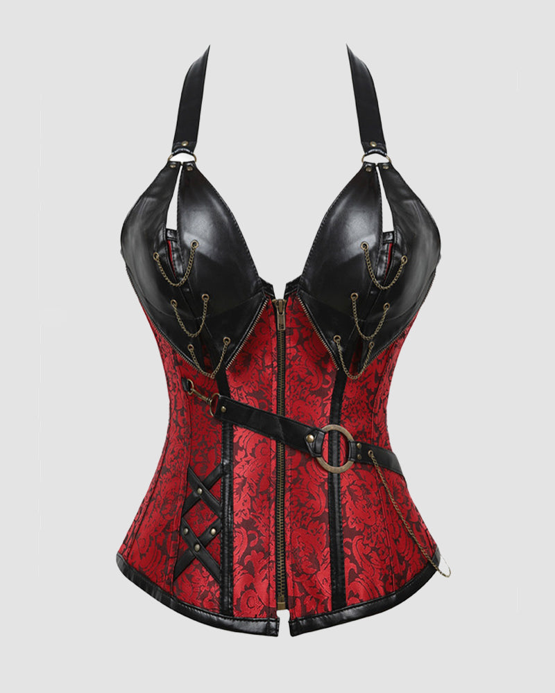 Lace-up 4 Steel Bone Leather Corset Red Avidlove-Bustiers - Tophatter Daily Deals