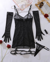 Sheer Mesh Slip Dress with Gloves Black Avidlove-Chemises - Tophatter Daily Deals