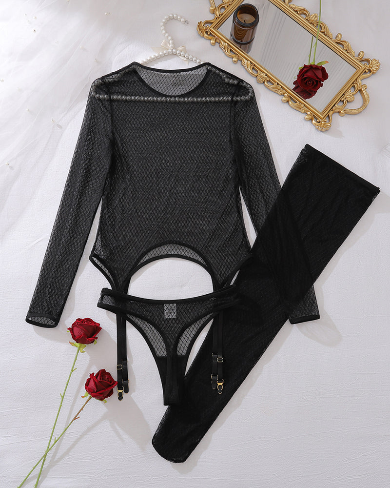 Long Sleeve Sheer Top Panty Set+Stockings Avidlove-Bodysuits - Tophatter Daily Deals