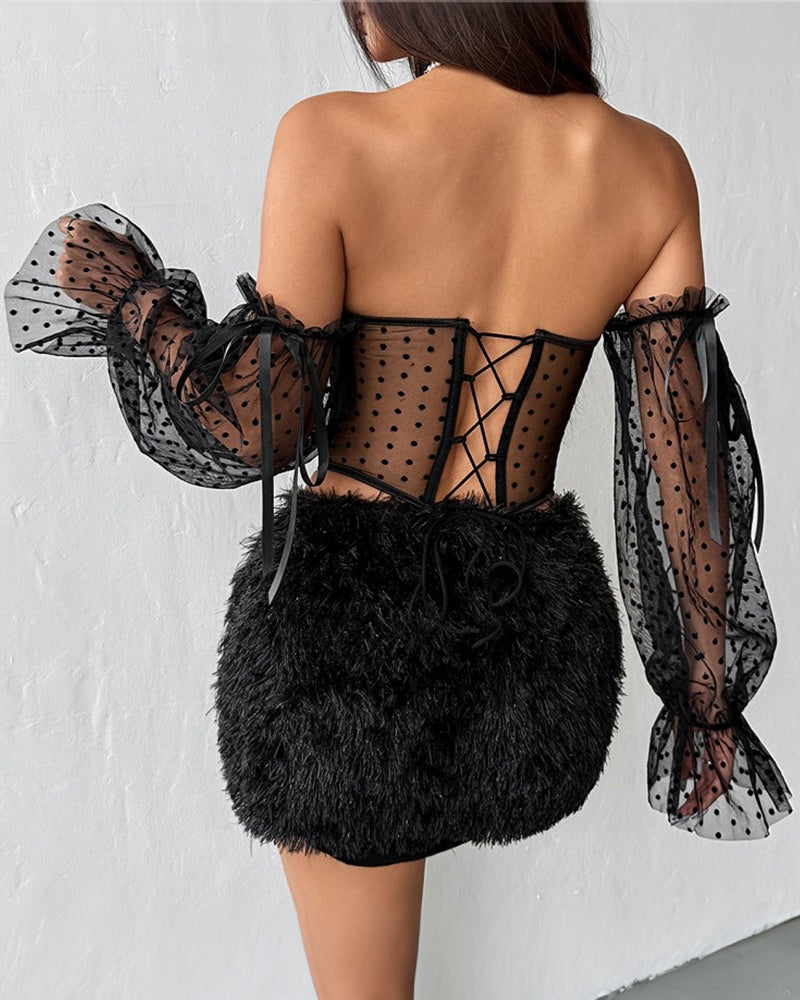 Long Sleeve Polka Dot Off-shoulder Corset Avidlove-Bustiers - Tophatter Daily Deals