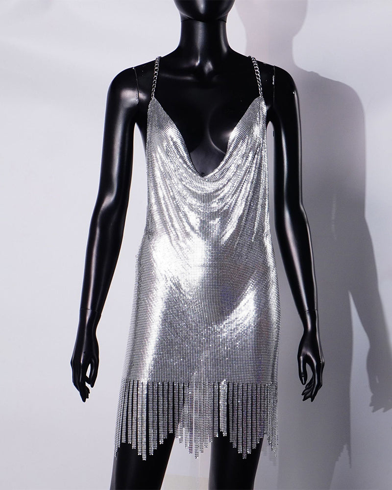 Metallic Patchwork Backless Dress White One Size Avidlove-Chemises - Tophatter Daily Deals