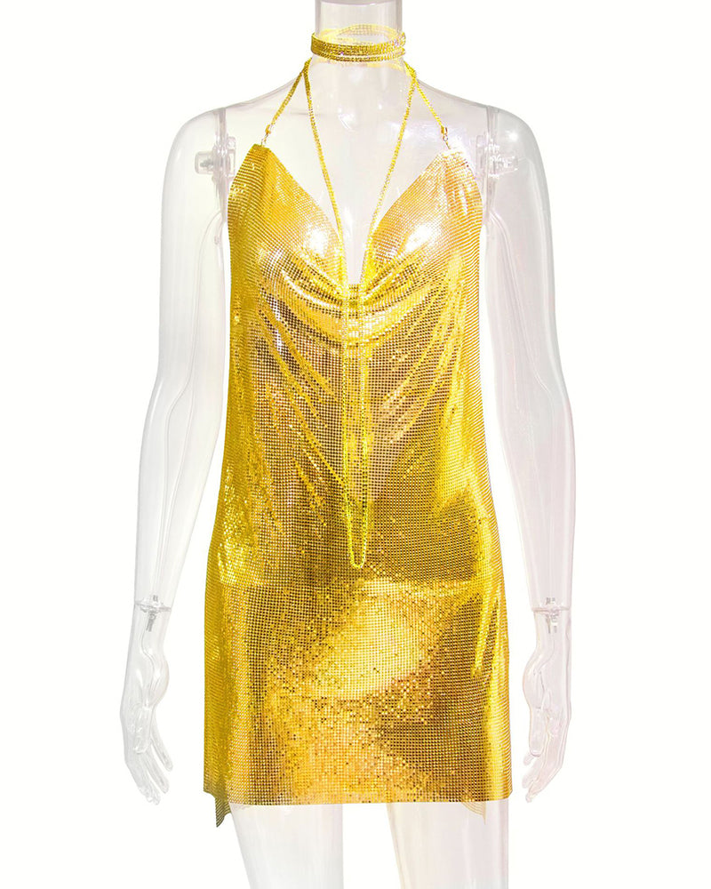 Backless Metallic Halter Dress Avidlove-Chemises - Tophatter Daily Deals