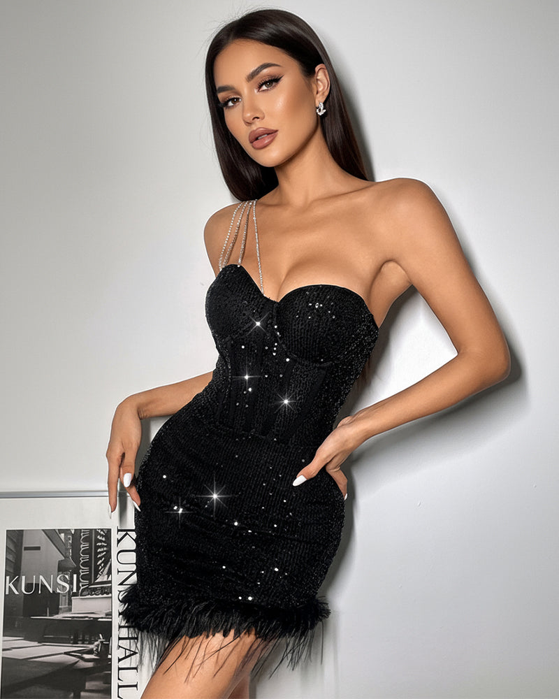 Off-shoulder Diamond Chain Hip Dress Avidlove-Chemises - Tophatter Daily Deals