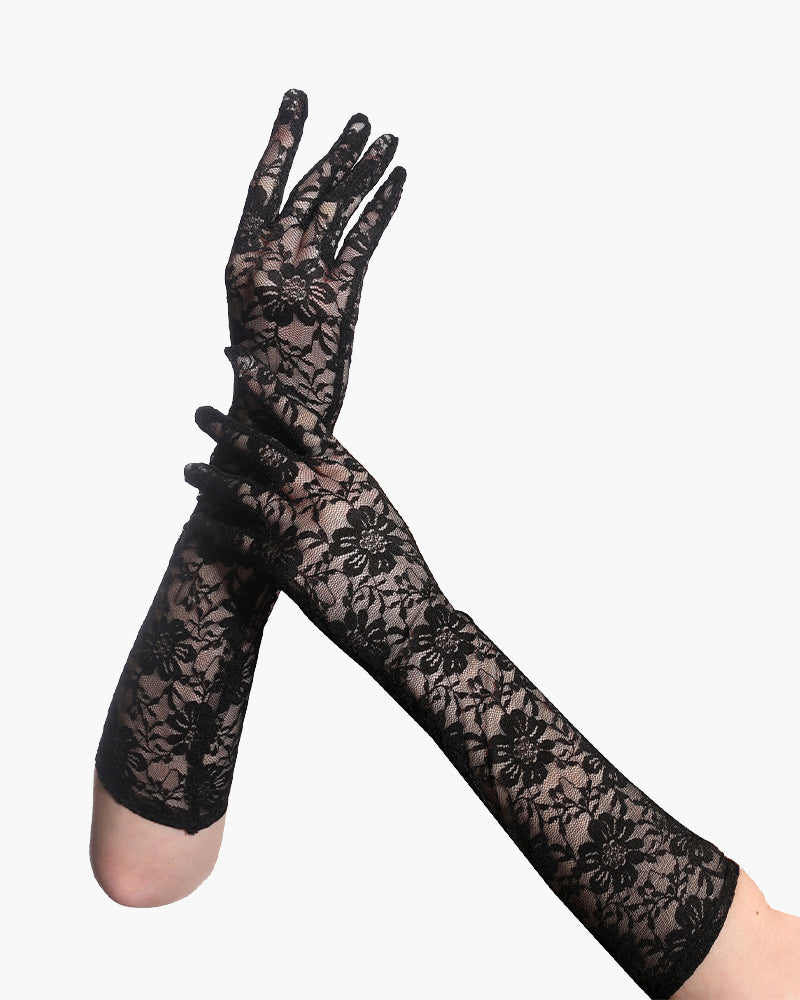 Long Lace Flowers Dressing Gloves Black One Size Avidlove-Accessory - Tophatter Daily Deals