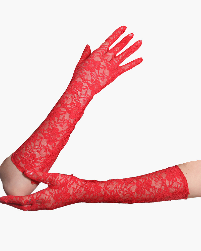 Long Lace Flowers Dressing Gloves Red One Size Avidlove-Accessory - Tophatter Daily Deals
