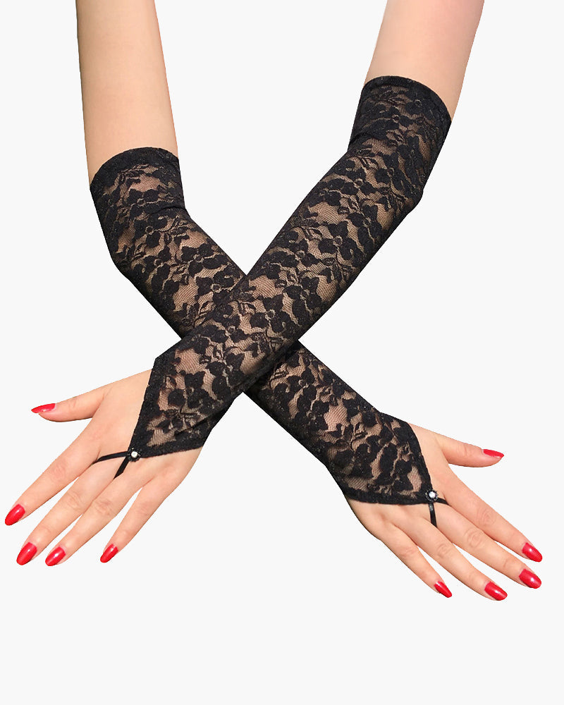 Lace Black Fingerless Floral Gloves Black One Size Avidlove-Accessory - Tophatter Daily Deals