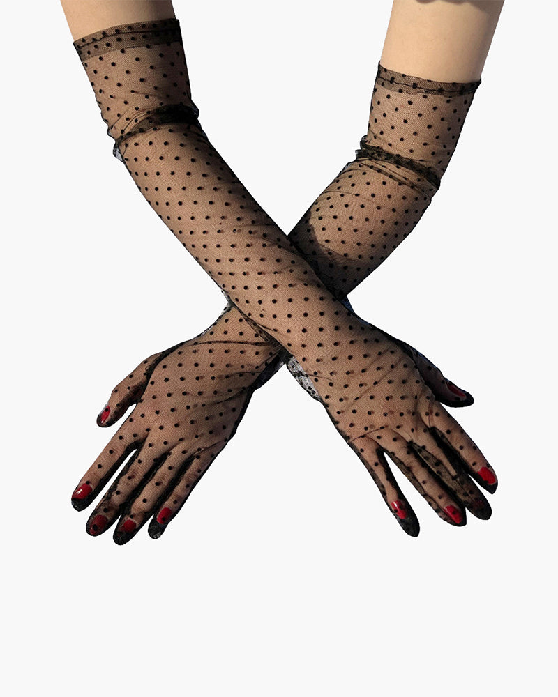 Lace Mesh Retro Polka Dot Gloves Black One Size Avidlove-Accessory - Tophatter Daily Deals