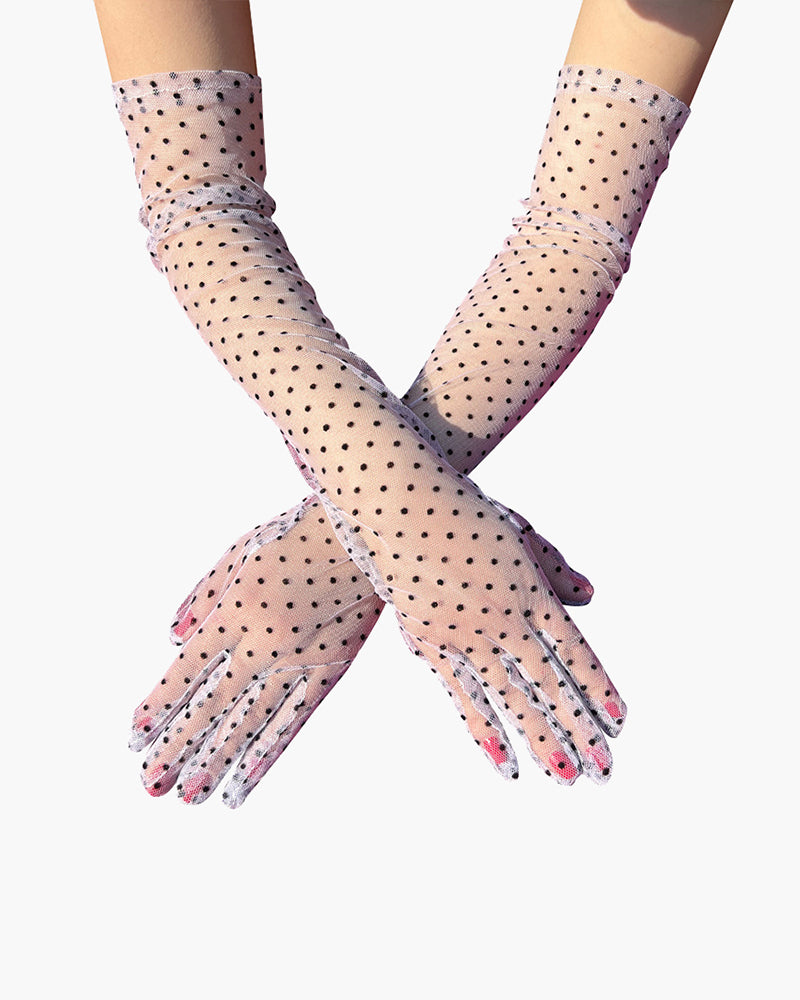 Lace Mesh Retro Polka Dot Gloves Black Dots One Size Avidlove-Accessory - Tophatter Daily Deals