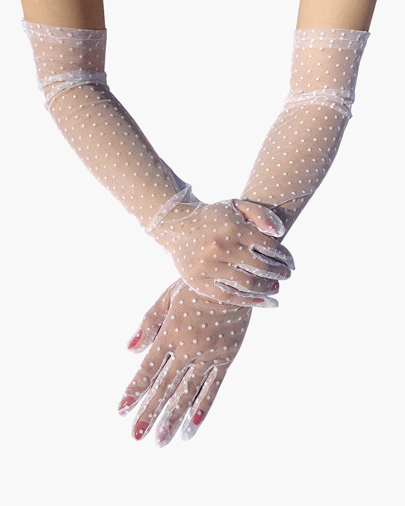 Lace Mesh Retro Polka Dot Gloves White One Size Avidlove-Accessory - Tophatter Daily Deals
