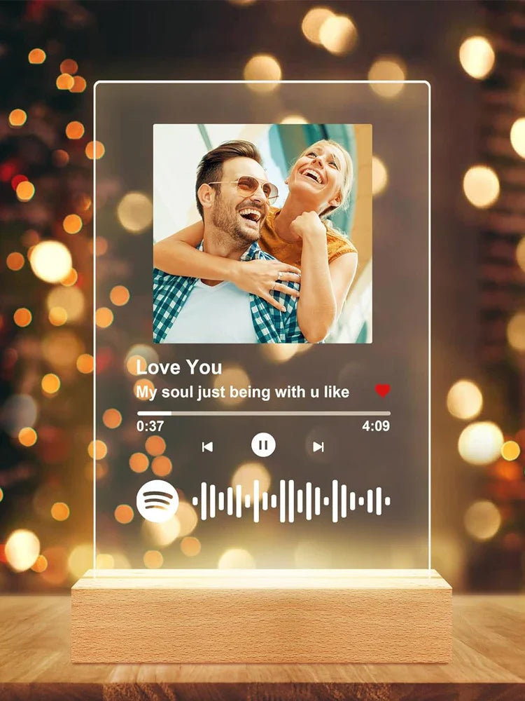 Customized Spotify Music Plaque Gifts For Anniversary Day Personalized Acrylic Photo Frame Lamp Custom Romantic Birthday Gifts - Tophatter Daily Deals